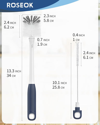 ROSEOK 2 in 1 Long Handle Bottle Brush with Straw Brush for Cleaning Glass, Sports Bottle, Coffee Mug,Navy Blue,1 Pack