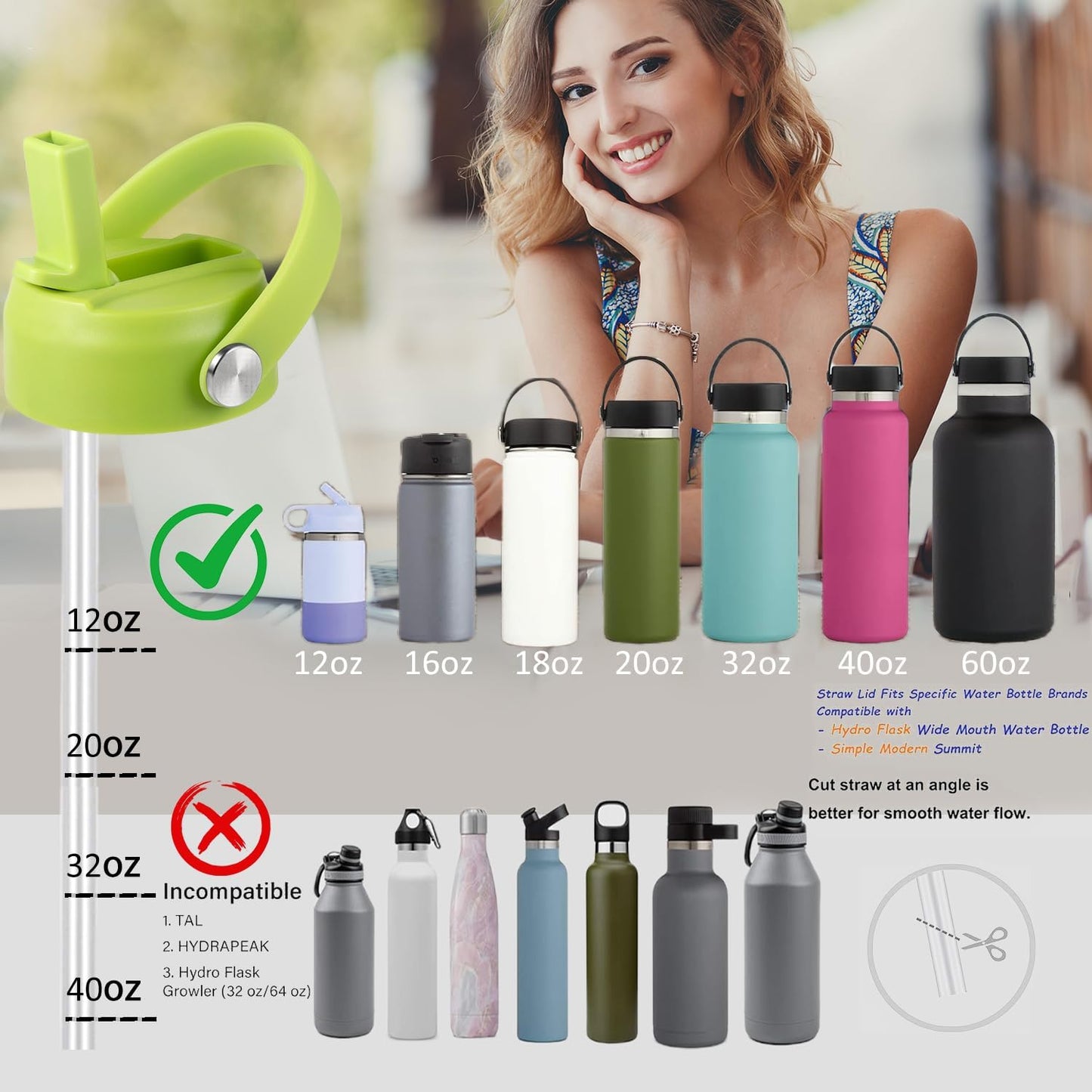 RRegeny Straw Lid for Hydro Flask Wide Mouth 32 40 oz, Lids with Flexible Handle compatible with HydroFlask, Replacement Sports Flex Cap Wide Mouth Top