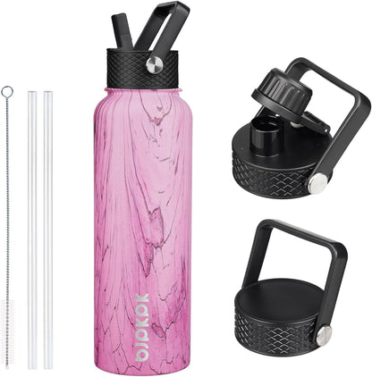 BJPKPK Insulated Water Bottles with Straw Lid, 40oz Stainless Steel Water Bottles with 3 Lids, BPA Free Leakproof Thermo, Tumblers, Cups for Sports, Gym- Midnight - Colors B