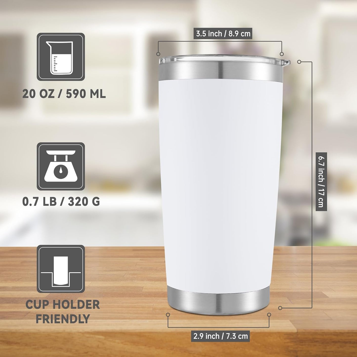 20 oz Tumblers Bulk Stainless Steel Tumbler with Lid Double Wall Vacuum Insulated Coffee Mug 20oz Powder Coated Cup for Hot and Cold Drinks, Stainless, 6 pack