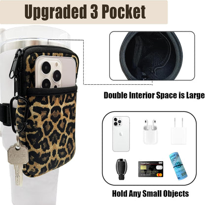 LMYUHONG Water Bottle Pouch For Stanley cup accessories 40oz 20oz 30oz,tumbler pouch with Versatile Pocket, for Cards, Keys,Earphone. Fits for Phones, Use for Running, Walking, Hiking,Biking,DeepPink