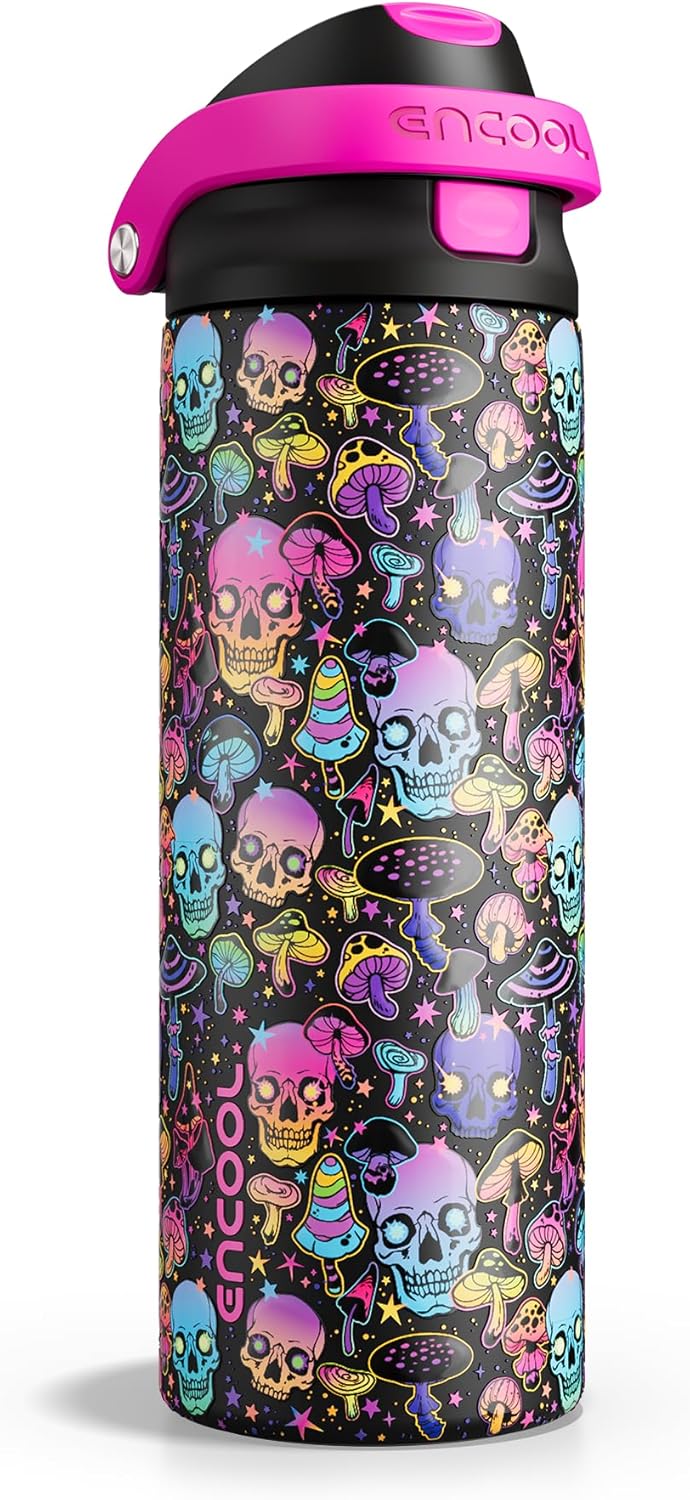 ENCOOL Leakproof Insulated Water Bottle with Straw Dual-Sip Water Bottle Bag-Safe Design for Work, Commute & Gym – Keeps Drinks Cold All Day, 24 oz, Lemonade Pink - Colors B