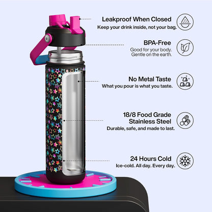 ENCOOL Insulated Water Bottle with Straw Stainless Steel Water Bottle, Leak-Proof, BPA-Free, Double Wall Vacuum Keeps Cold for 24 Hours for Sports, Travel, School (26 oz, Cotton Candy) - Colors B