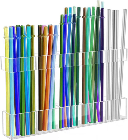 9.5' Cabinet Door Straw Rack, Super Sticky Squares, Adjustable Reusable Straw Dispenser, Kitchen Storage Accessory for Cabinets, Counters, and RVs