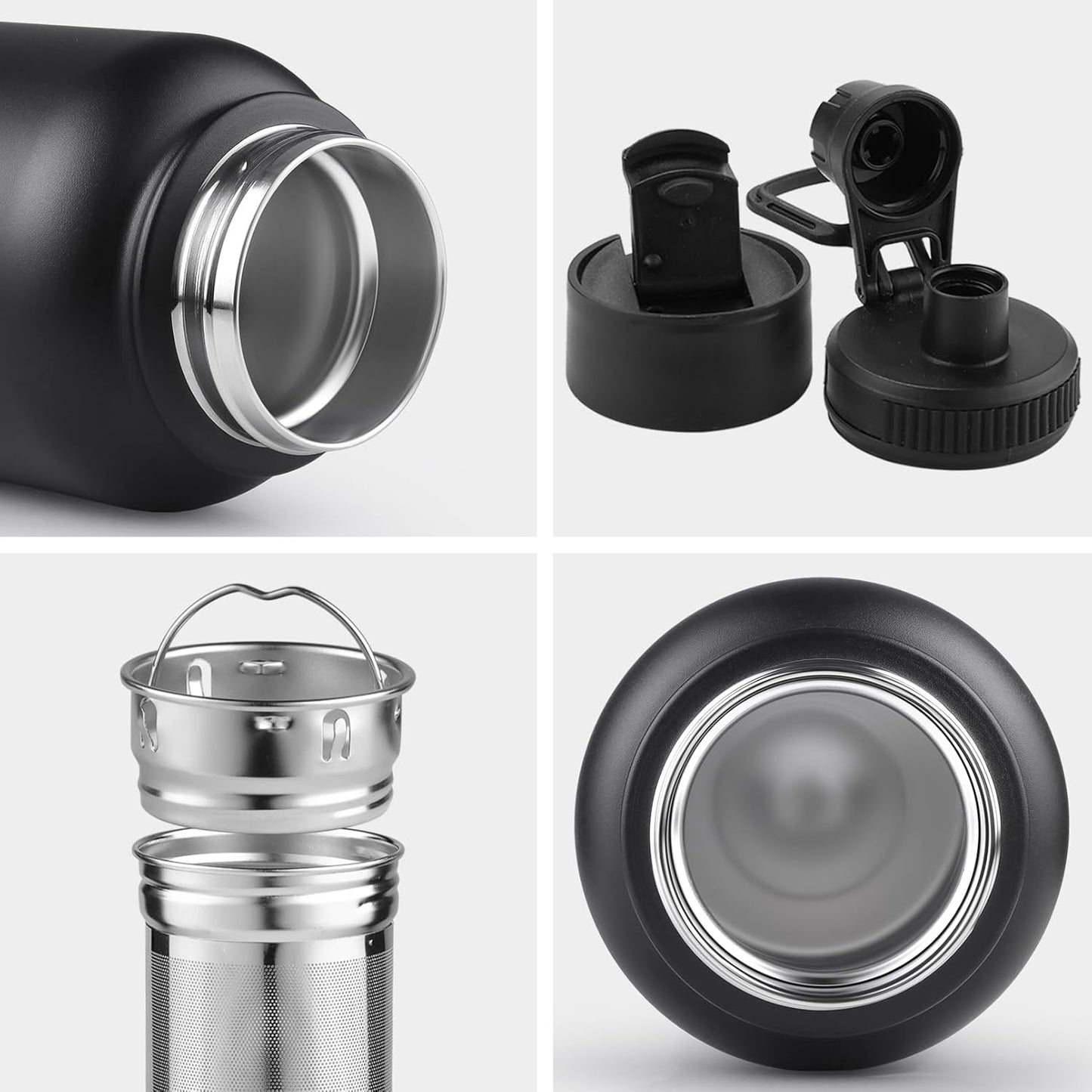 Sivaphe Tea Infuser Bottle With Removable Loose Leaf Tea Strainer Cup 18/8 Stainless Steel Portable Insulated Travel Tea Tumbler Black