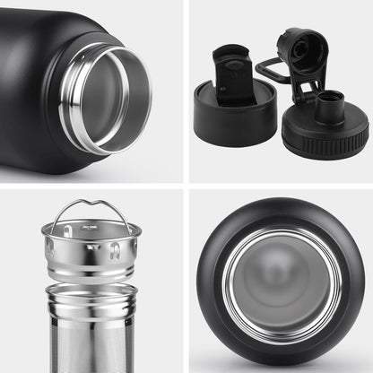 Sivaphe Tea Infuser Bottle With Removable Loose Leaf Tea Strainer Cup 18/8 Stainless Steel Portable Insulated Travel Tea Tumbler Black