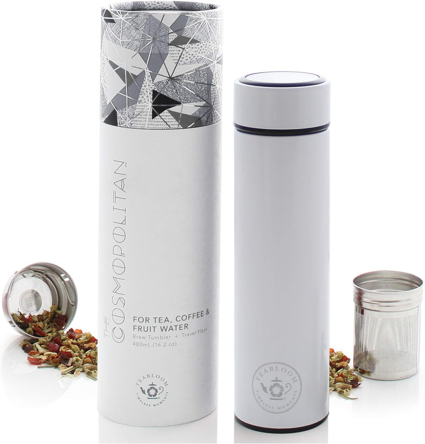 Teabloom - The ORIGINAL All-Brew Travel Tumbler & Thermos | OPRAH’s Favorite | 16oz/480ml Stainless Steel Insulated Water Bottle/Tea Flask/Cold Brew Coffee Mug