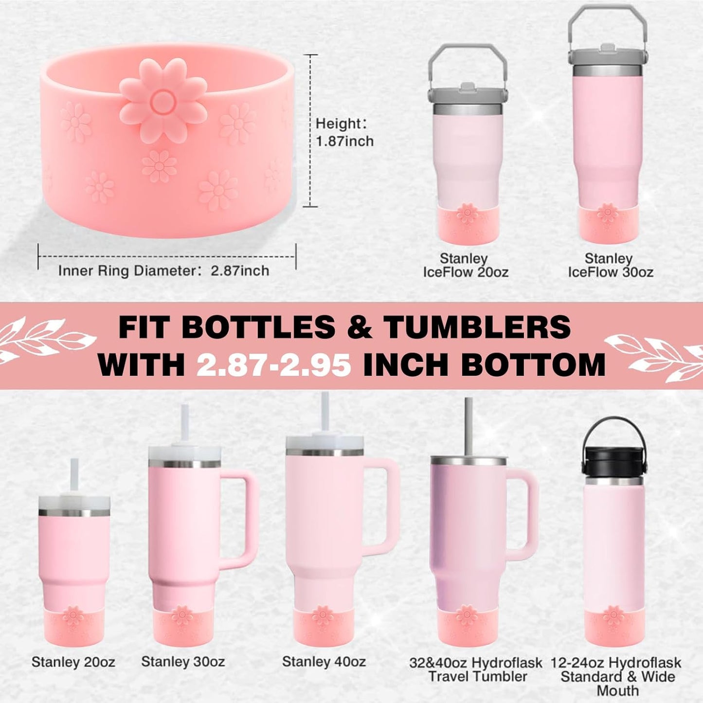 Hpbel Protective Silicone Boot for Stanley Cup Accessories Compatible with Stanley Cup Boot 40/30z and More Bottles with 2.95in Bottom for Water Bottle Flower Tumbler Accessories