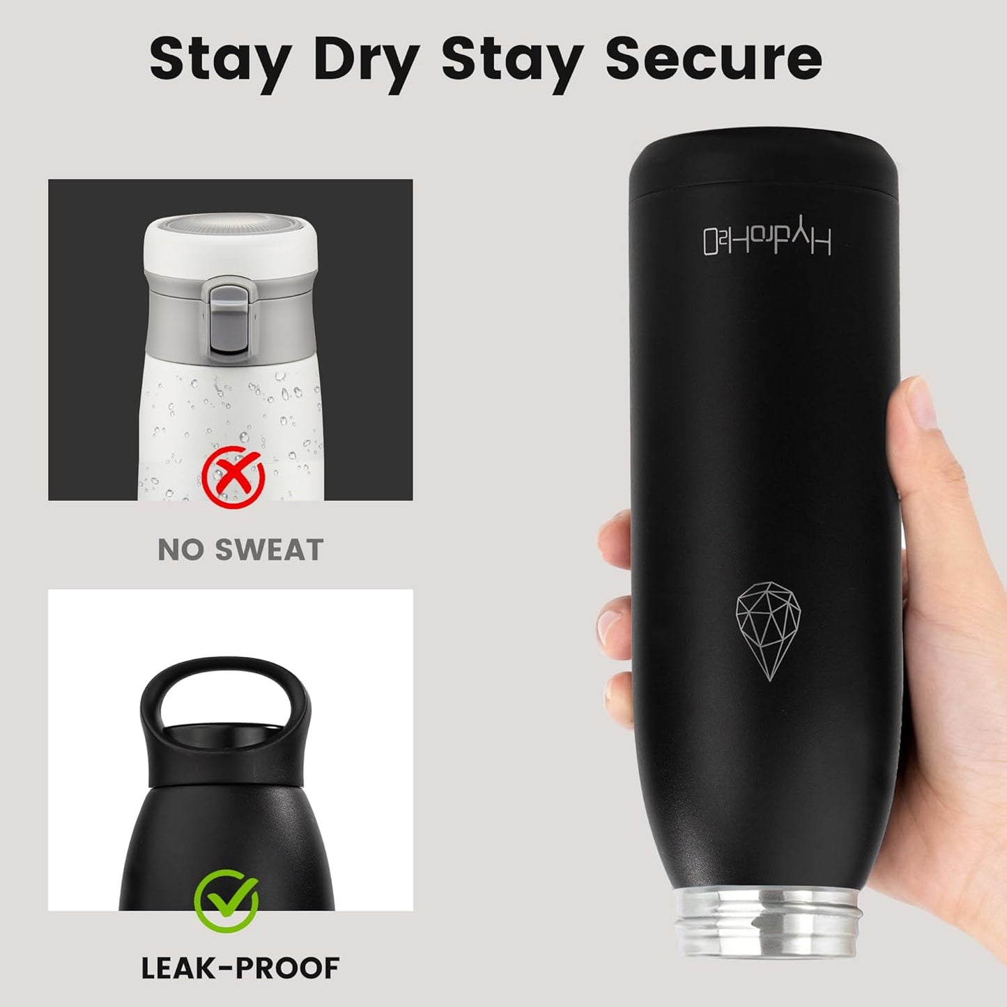 32oz Insulated Stainless Steel Water Bottle with Handle, Double Wall Leakproof Sport Water Bottle, BPA-Free, Keeps Cold 24H/Hot 12H, Ideal Gym Bottle for Men, Women, Office, Hiking, Black