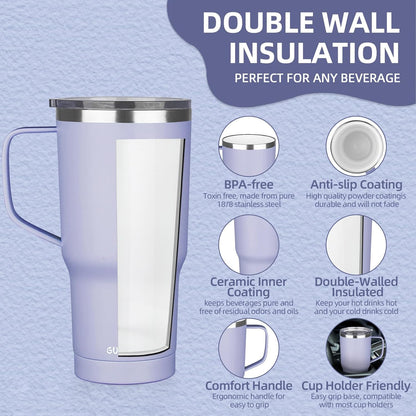 20 oz Insulated Coffee Mug with Ceramic Coating, Stainless Steel Travel Mug Tumbler with Handle Lid and Straw, Double Wall Leak-Proof Coffee Travel Mug Keeps Drink Hot and Cold (Black)