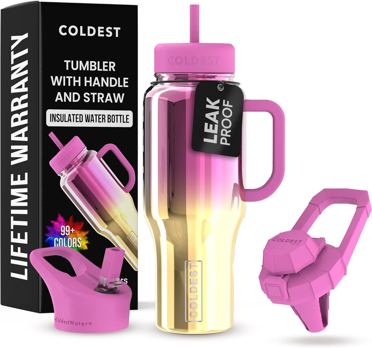 Coldest Tumbler with Handle and Straw - 100% Spill Proof Tumbler with Straw (3 Lids) - Stainless Steel Insulated Leakproof Tumblers for Women & Men - Cup Holder Friendly - 46 oz (Purple Nova) - Colors A