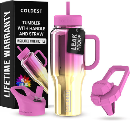 Coldest Tumbler with Handle and Straw - 100% Spill Proof Tumbler with Straw (3 Lids) - Stainless Steel Insulated Leakproof Tumblers for Women & Men - Cup Holder Friendly - 46 oz (Purple Nova) - Colors A