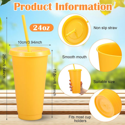 Honeydak 15 Pack Tumbler with Straw and Lid Bulk Cups for Gifts Water Bottle Iced Coffee Travel Mug Cup Reusable Plastic Tumblers for Party Birthdays 24-27 oz (Solid Color)