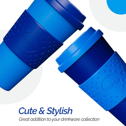 Copco Acadia 16oz Travel Mug with Lid, Set of 2 Double Wall Insulated Tumbler, Non-Slip Sleeve and BPA-Free - Microwave & Dishwasher Safe, Reusable Plastic To Go Travel Coffee Mug (Navy/Blue)