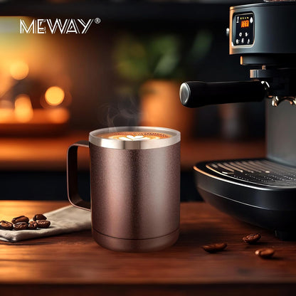 MEWAY 12oz Coffee Mug With Handle and Sliding Lid,Stainless Steel Travel Tumbler Cup with Handle,Double Wall Vacuum Insulated Camping Cup for Hot & Cold Drinks Tea (Black,Set of 1