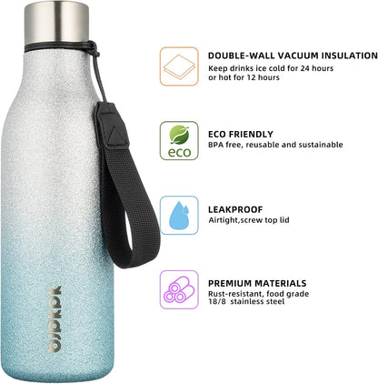 BJPKPK Insulated Water Bottles, 18 oz Stainless Steel Metal Water Bottle with Strap, BPA Free Leak Proof Jugs, Mugs, Flasks, Reusable Thermal Flasks for Sports & Travel, Black - Colors B