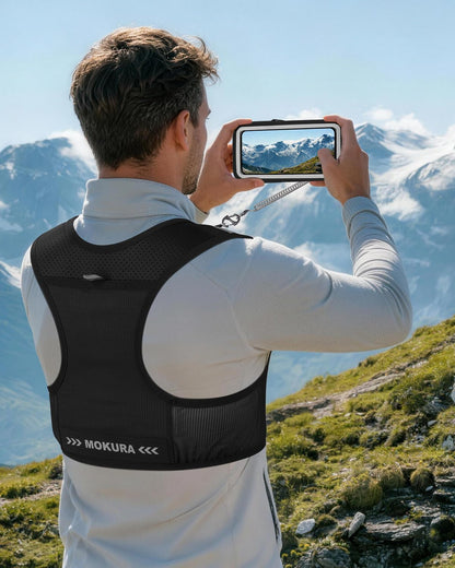 MOKURA Running Vest for Women Men, Lightweight Hydration Vest with 500ML Soft Flask & Phone Holder, Reflective Running Backpack, Adjustable Run Pack Water Bottle, Runner Marathon Essentials