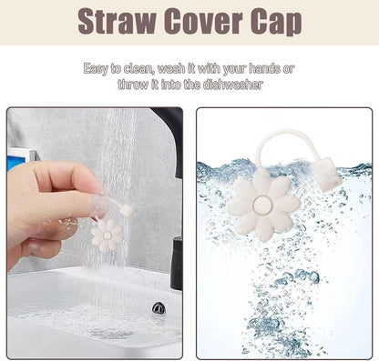 Flower Straw Covers Toppers for Stanley Cups 30&40 Oz Tumbler with Handle Accessories 4PCS Silicone Straw Caps Reusable Straws Tips Protectors for Stanley Cup 10mm 0.4in Straws,Off White
