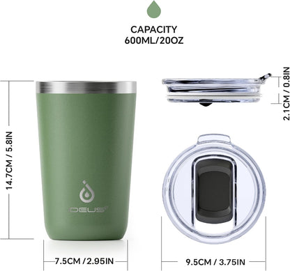 Ideus 20 oz Tumbler, Travel Coffee Mug with Splash Proof Sliding Lid, Double Wall Stainless Steel Vacuum Insulated Coffee Mug for Home and Office, Keep Beverages Hot or Cold, Avocado Green