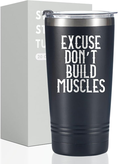 Onebttl Cool Gym Workout Gifts for Men, Guys, Lovers, Personal Trainer, 20oz Stainless Steel Tumbler with Lid Straw for Christmas, Birthday - Muscles Laser