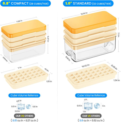 Ice Cube Tray with Lid and Bin, PHINOX 56 pcs Ice Trays for Freezer, Ice Cube Trays for Freezer with 2 trays, Container, Lid & Ice Scoop, BPA Free