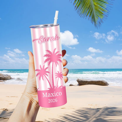 Girl Trip Gifts for Women, Personalized Girls Trip Tumblers with Name Text, Custom Beach Tumbler, Road Trips Vacation Cruise Cup with Lid and Straw, Bachelorette Party Girl Weekend Gift For Friend