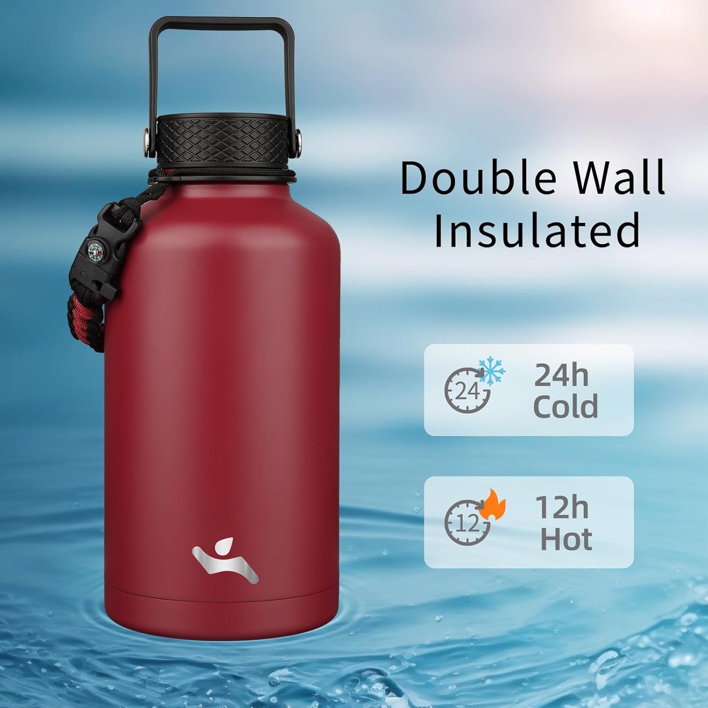 Konokyo 22oz Stainless Steel Bottles with 3 Lids Sport Insulated Water Bottle,Mint