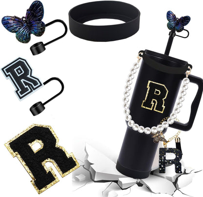 7pcs Cup Accessories for Stanley 30/40oz Tumbler, Handle Strap, Straw Cover, Silicone Boot, Letter Charm Stickers