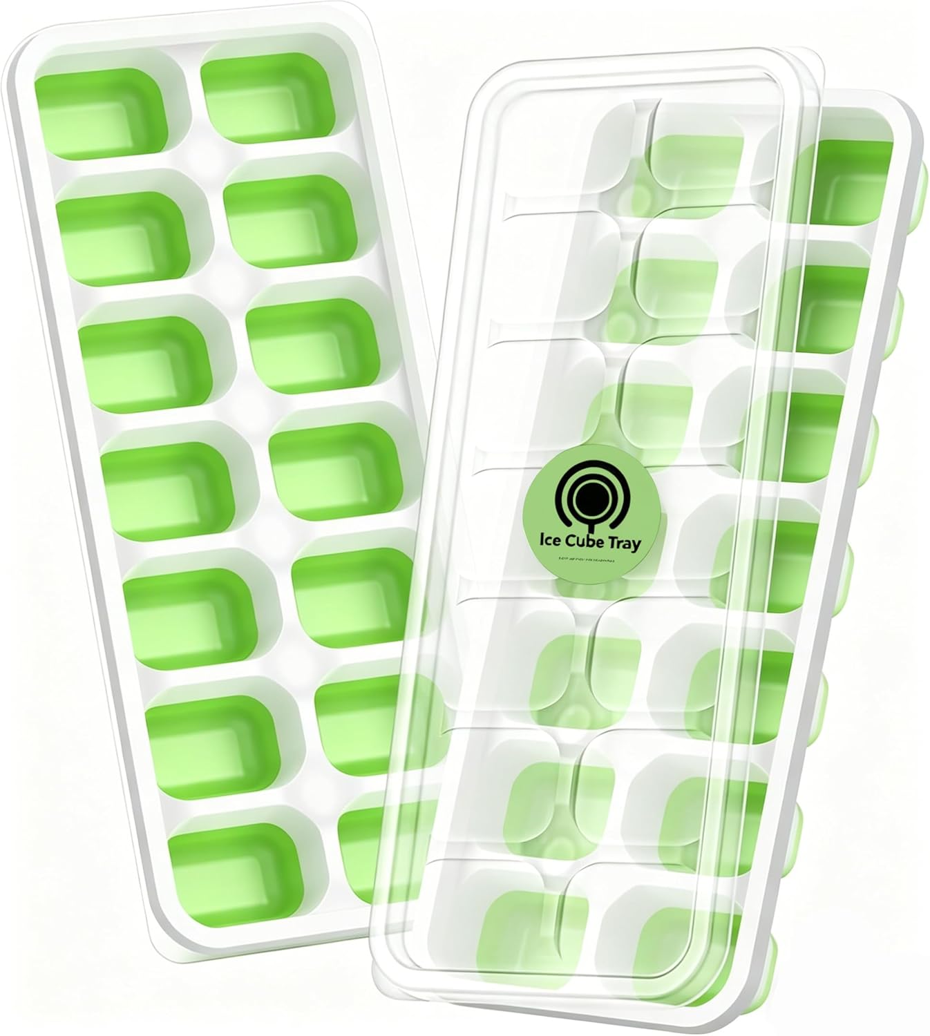 ChefAide 4‑Pack Ice Cube Trays with Lids, 56‑Cube Total Stackable Freezer Ice Trays, Durable Silicone & Plastic Easy‑Release Ice Molds for Cocktails, Coffee & Drinks