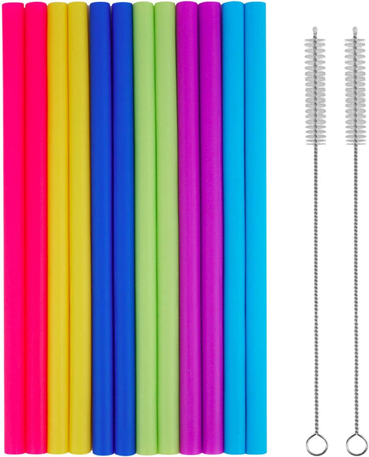 tifanso 14PCS Reusable Silicone Straws with Cleaning Brushes, 10" Flexible Extra Wide Large Jumbo Drinking Straws, Great for for 30oz and 20oz Tumblers Yeti/Rtic and Milkshakes