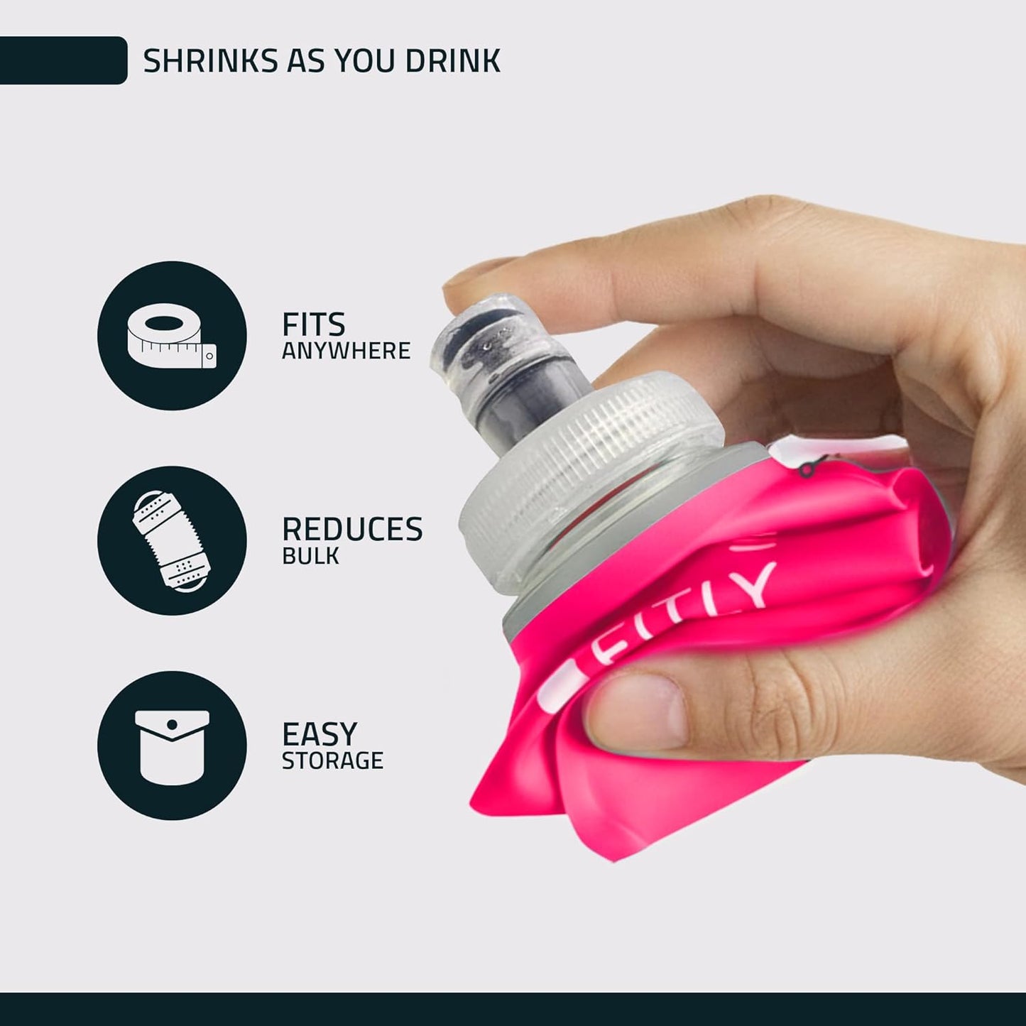 FITLY Soft Flask - Shrink As You Drink Soft Water Bottle for Hydration Pack - Folding Water Bottle Ideal for Running, Hiking, Cycling, Climbing & Rigorous Activity