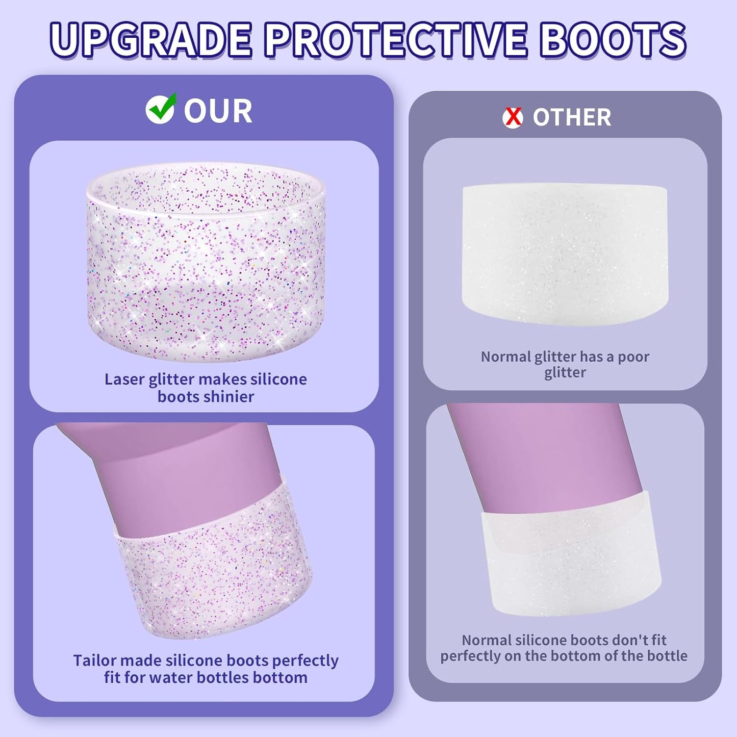 WUQID Protective Bling Silicone Boot Sleeve, Compatible with Stanley Tumbler 20-40oz & Hydro Flask Bottle 12oz-24oz, Glitter Reduces Dents Sleeve Cover for More Bottles/Tumblers Bottom of 2.83-2.95in