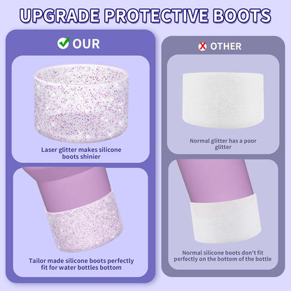 WUQID Protective Bling Silicone Boot Sleeve, Compatible with Stanley Tumbler 20-40oz & Hydro Flask Bottle 12oz-24oz, Glitter Reduces Dents Sleeve Cover for More Bottles/Tumblers Bottom of 2.83-2.95in