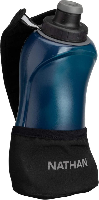 Nathan Running Handheld Water Bottle Adjustable No-Grip Quick Squeeze Lite Hand Strap. Reflective Hydration