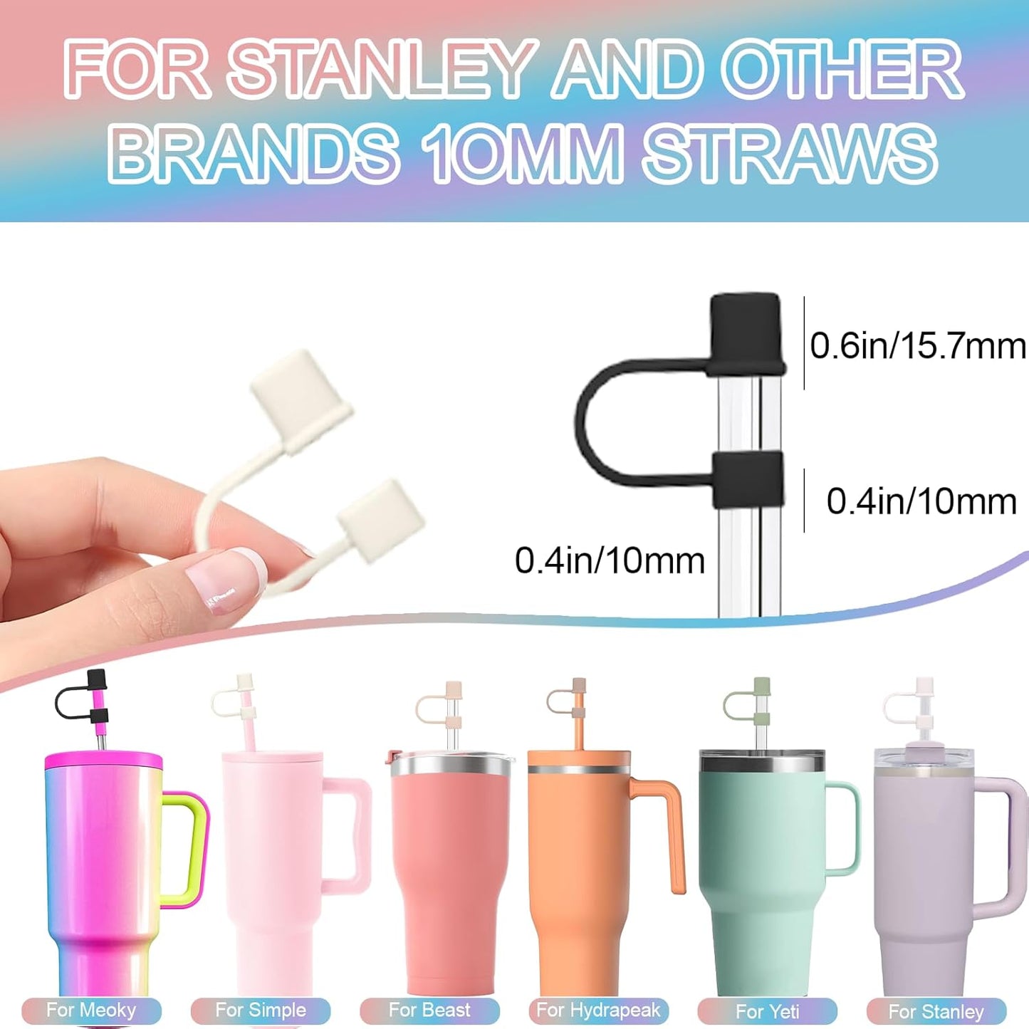7Pcs Straw Cover Cap for Stanley Cup,Simple 10mm(0.4inch) Silicone Straw Toppers for Stanley 40&30oz Tumbler Accessories-Multicolor