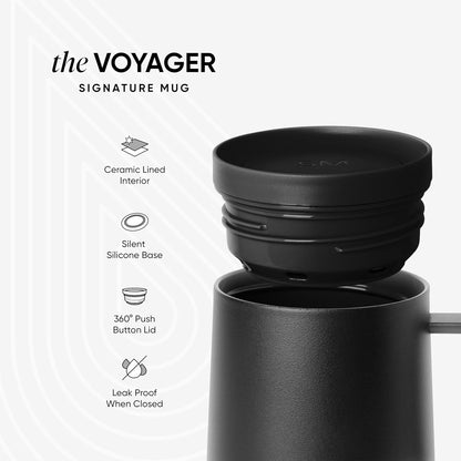 Simple Modern Voyager Signature Mug | Travel Coffee Tumbler with 360° Lid and Handle | Ceramic-Lined Insulated Stainless Steel Iced Cold Brew Cup | 12oz, Blue Dune