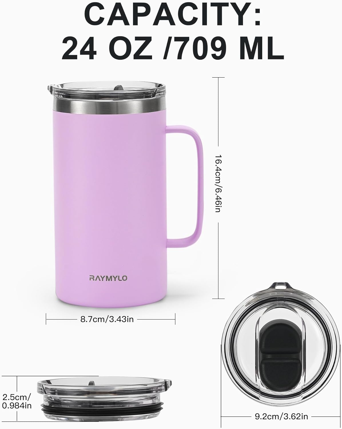 RAYMYLO Insulated Coffee Mug 12 oz, Double Wall Stainless Steel Coffee Mug with Lids, Leak-Proof & Detachable Slider Lid for Thorough Clean, Keeps Coffee Cold for 9 Hrs, Suitable for Camp Home Office