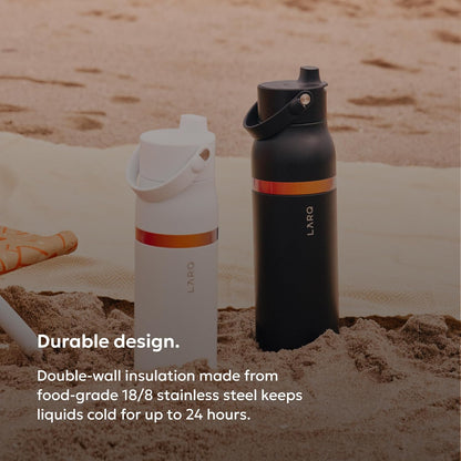 LARQ Swig Top — Insulated Stainless Steel Water Bottle with Straw, Detachable Silicone Handle, Vacuum 24h Cold, BPA-Free Metal Bottle for Gym, Travel, Office, Wide Mouth for Ice — 23 oz, Mojave Dune