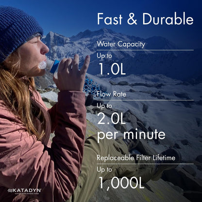 Katadyn BeFree 1.0L Ultralight Collapsible Water Filter Bottle for Hiking, Camping, Backpacking