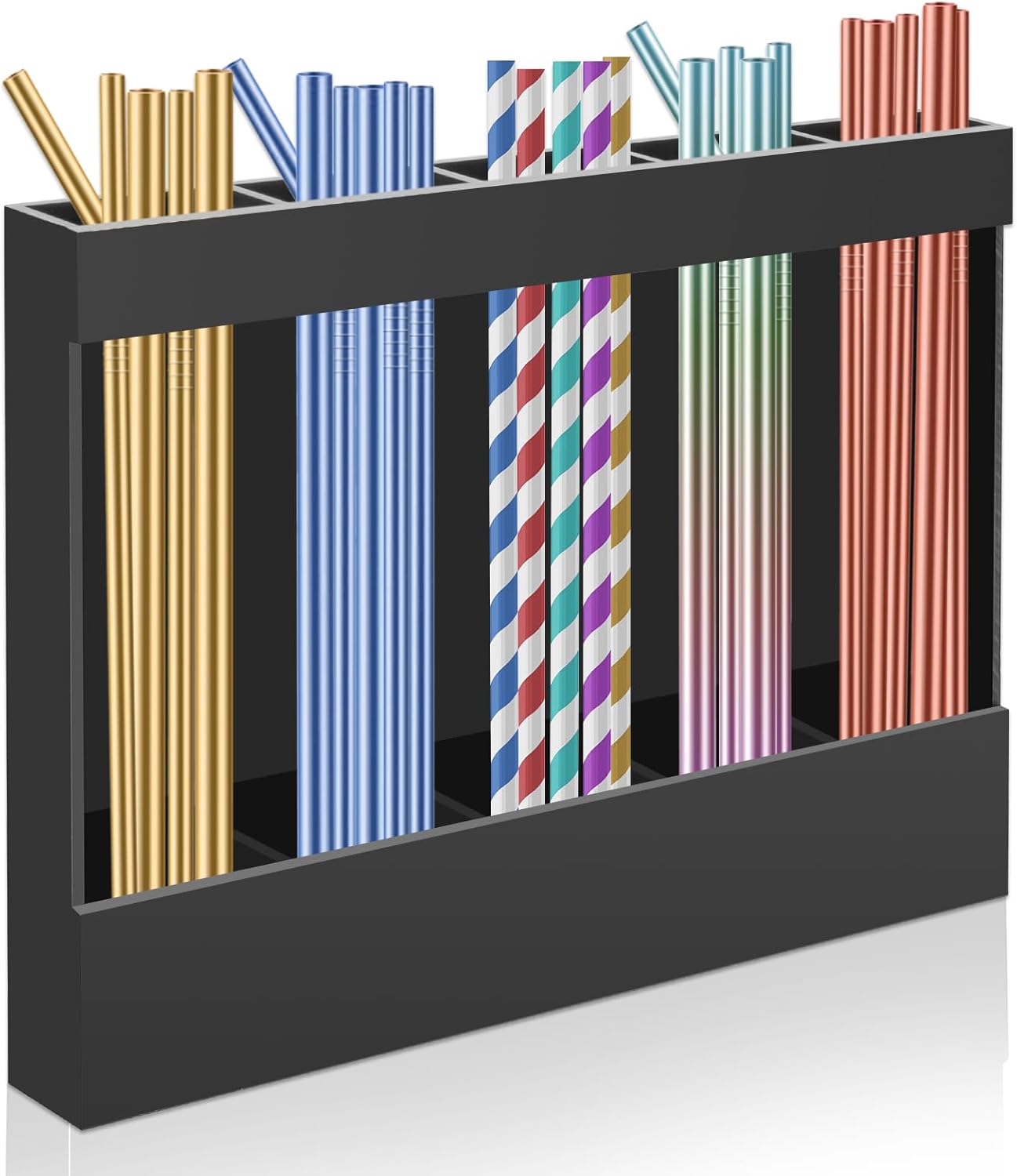 Acrylic Straw Holder for Cabinet, Reusable Straw Organizer with Double Sided Adhesive Tape Tumbler Straws Storage Container for Cupboard Drinking Straws Dispenser for Kitchen Counter (Transparent)