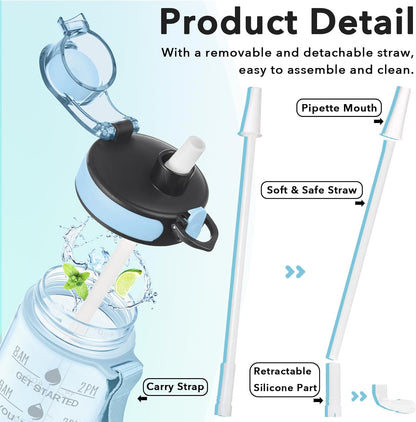 Enerbone Water Bottle, Leakproof BPA & Toxic Free, Motivational Water Bottle with Times to Drink and Straw, Fitness Sports Water Bottle with Strap for Office, Gym, Outdoor Sports