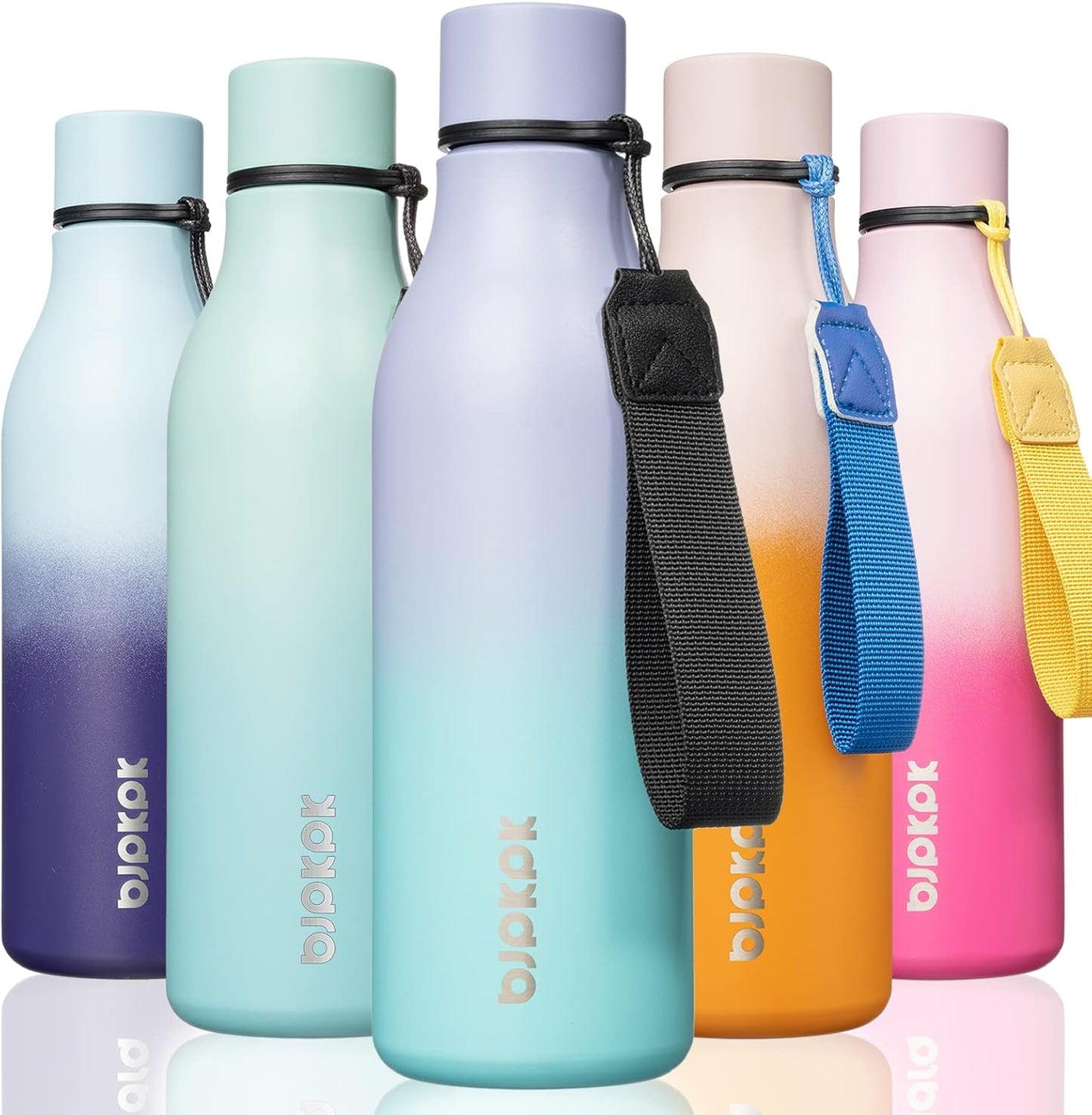 BJPKPK Insulated Water Bottles, 18 oz Stainless Steel Metal Water Bottle with Strap, BPA Free Leak Proof Jugs, Mugs, Flasks, Reusable Thermal Flasks for Sports & Travel, Black - Colors B