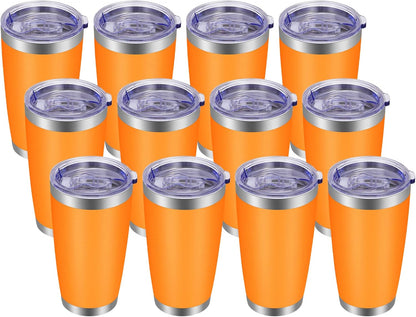 VEGOND 20oz Tumbler with Lid and Straw Stainless Steel Tumbler Cup Bulk Vacuum Insulated Double Wall Travel Coffee Mug Powder Coated Coffee Cup, Black, 12 Pack