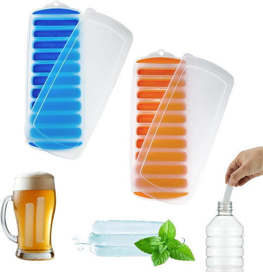 Lily's Home Silicone Narrow Ice Stick Cube Trays with Easy Push and Pop Out Material, Ideal for Sports and Water Bottles, Assorted Bright Colors (11.81" x 4.61" x 0.75", Set of 3)