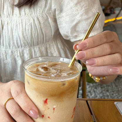 Stainless Steel Straws Metal Reusable Drinking Straw for Juice Iced Coffee Cold Beverage Water Highball Glasses 20oz Tumblers Mugs Cups, 0.24" 6mm Wide 215mm Long, Set of 8 with Brush, Silver