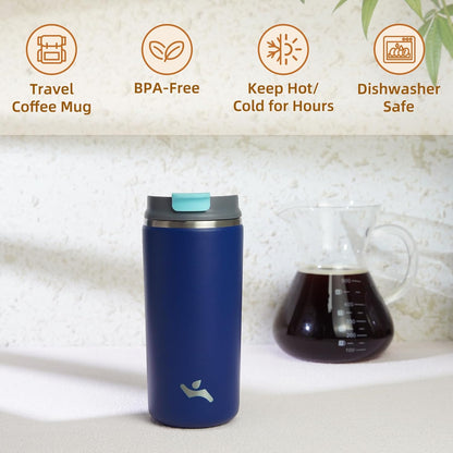Konokyo Tumbler with Lid, 16 oz Travel Coffee Mug Double Wall Vacuum Stainless Steel Thermal Metal Cup Insulated Water Bottle,Navy Blue