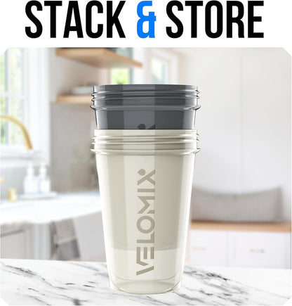 VELOMIX -2 Pack- 20 oz Protein Shaker Bottles for Protein Mixes - 2x Wire Whisk | Leak Proof Shaker Cups for Protein Shakes and Pre Workout | Protein Shaker Bottle Pack (Black/Transparent)