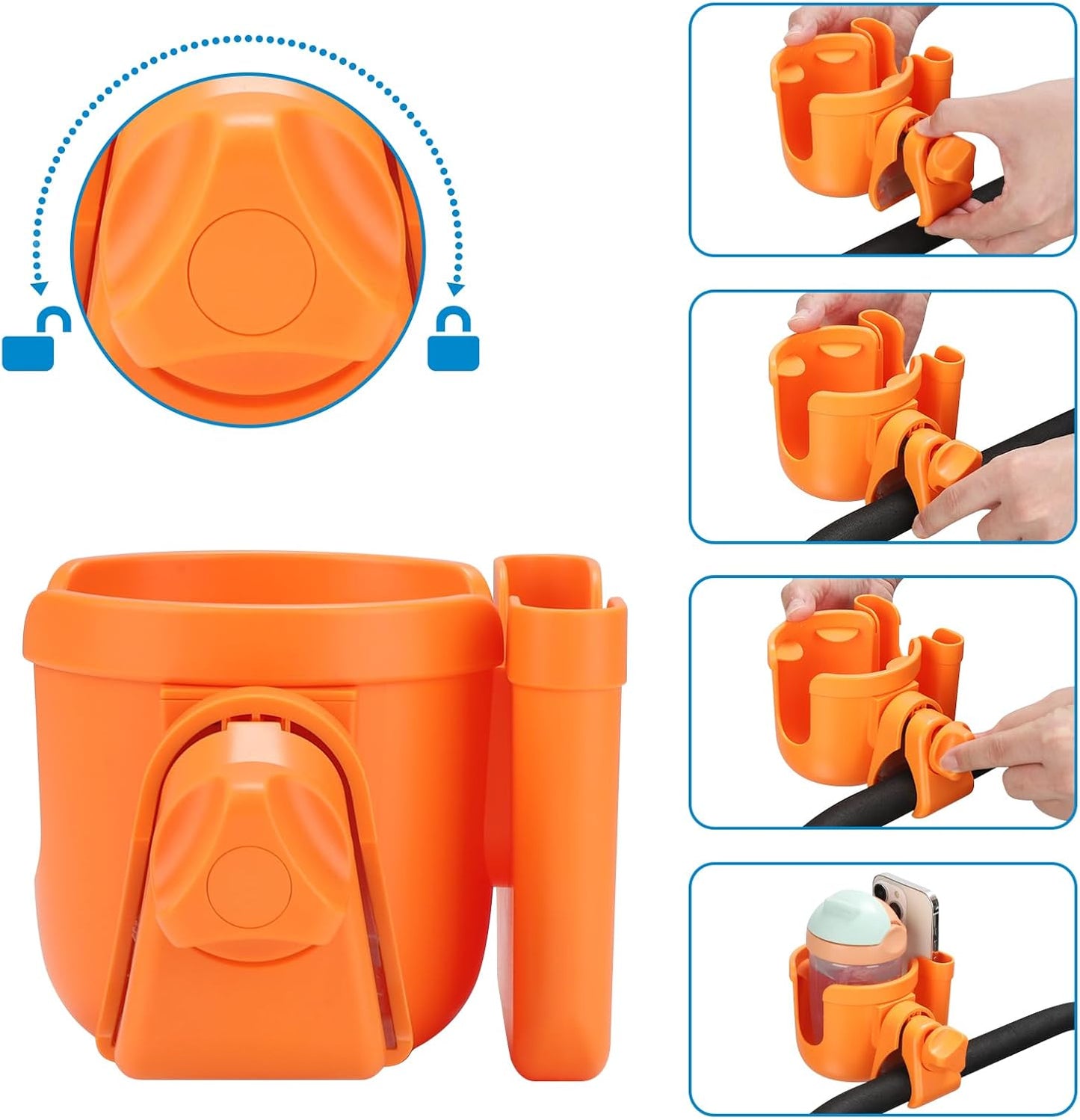 Accmor Stroller Cup Holder with Phone Holder, Bike Cup Holder, Universal Cup Holder for Uppababy Nuna Doona Strollers, 2-in-1 Cup Holder for Walker, Wheelchair, Scooter - Colors A