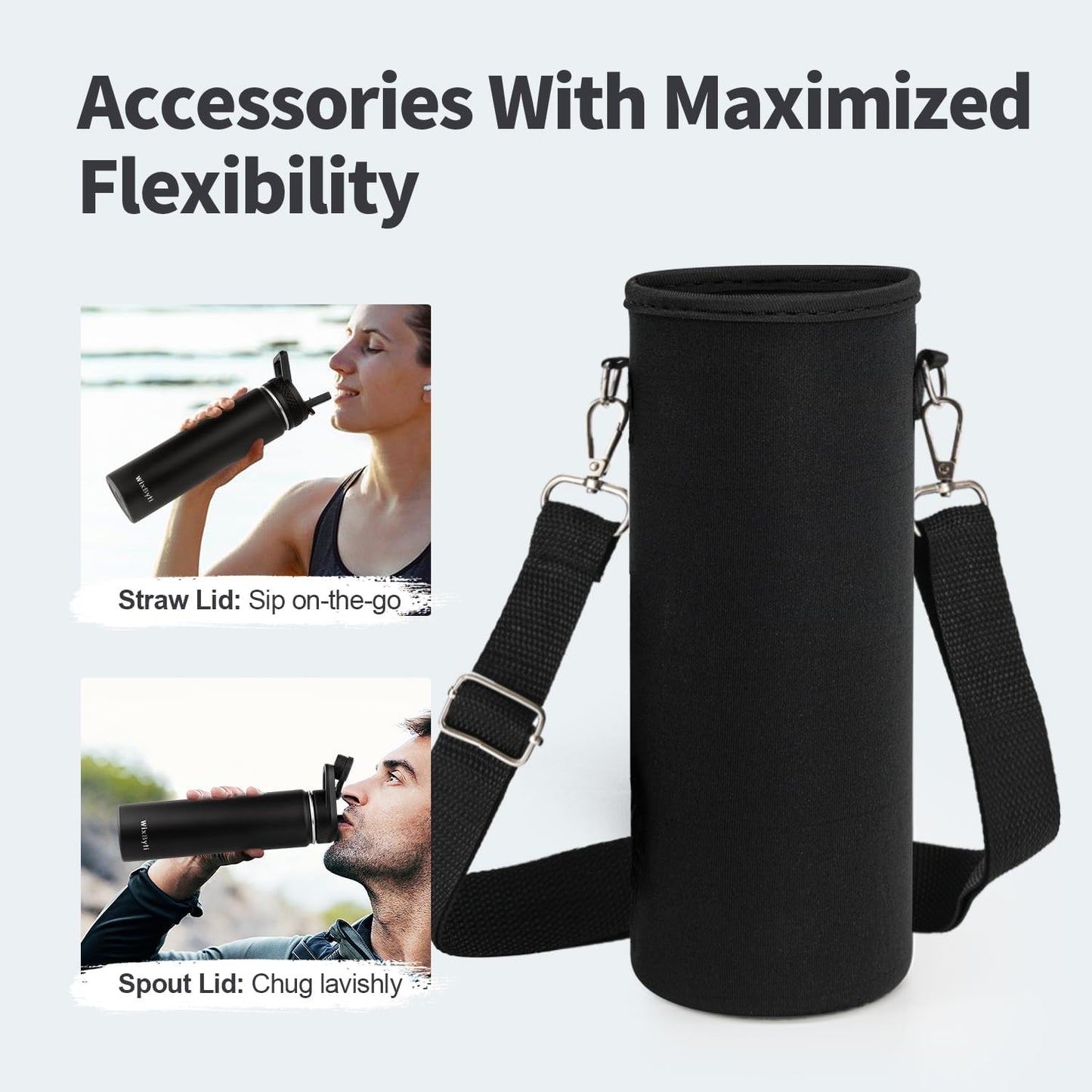 WixByti 40 oz Insulated Water Bottle with Straw (Cold for 36 Hrs), Stainless Steel Triple Wall Vacuum Sports Water Jug, Leakproof Hydro Cup Flask with Paracord Handle & Straw Spout Lids & DIY Stickers