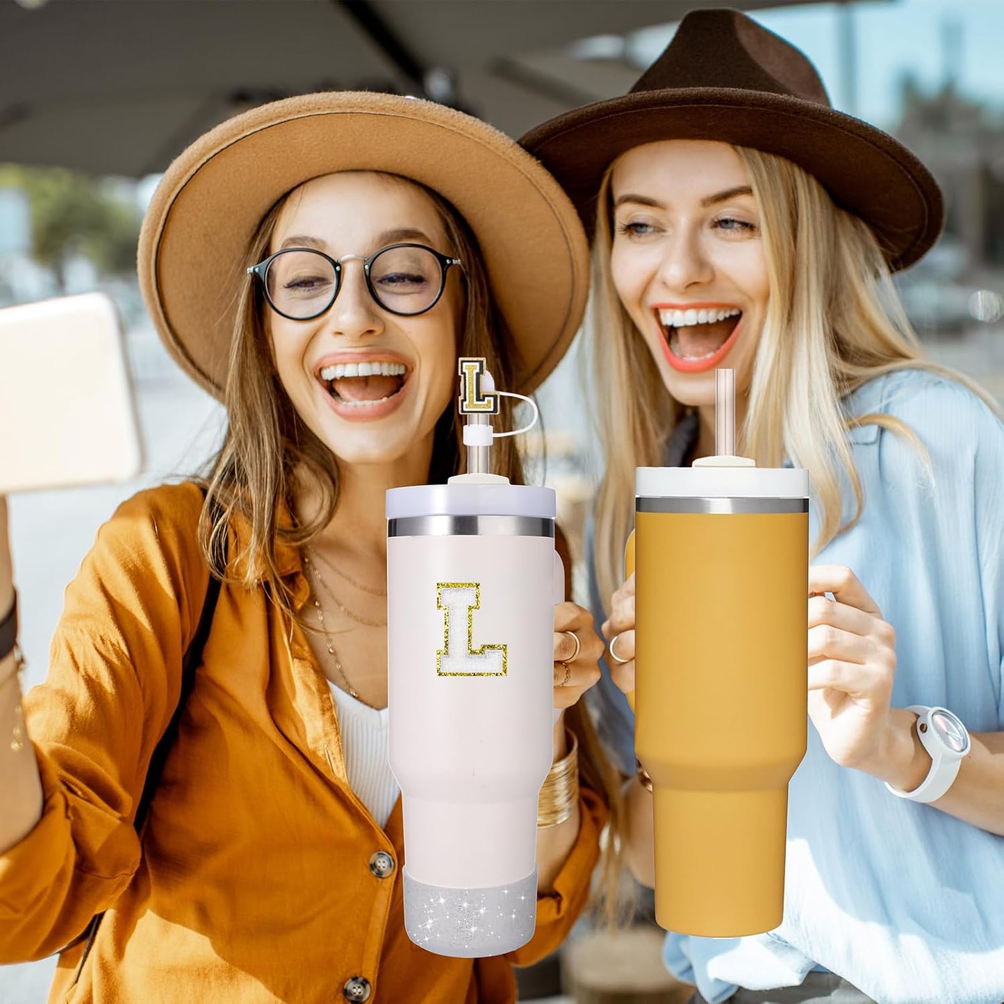Mity Rain 6pc Cup Accessories Set for Stanley 30 oz & 40 oz Tumbler with Handle, Including Straw Cover Cap, Cup Initials Charm, Silicone Boot, Round & Square Spill Proof Stopper